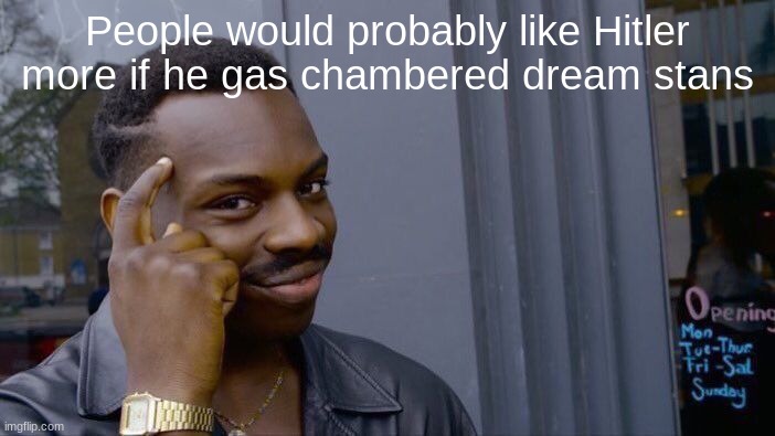 Roll Safe Think About It | People would probably like Hitler more if he gas chambered dream stans | image tagged in memes,roll safe think about it | made w/ Imgflip meme maker