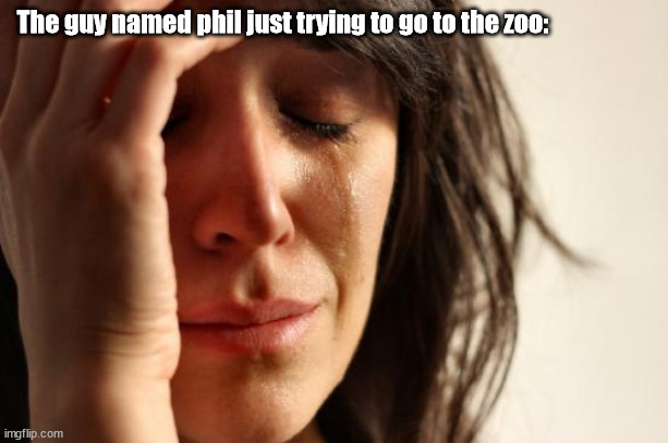 First World Problems Meme | The guy named phil just trying to go to the zoo: | image tagged in memes,first world problems | made w/ Imgflip meme maker