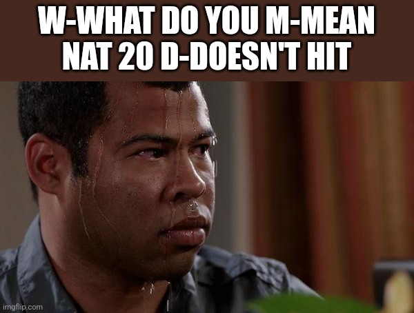sweating bullets | W-WHAT DO YOU M-MEAN NAT 20 D-DOESN'T HIT | image tagged in sweating bullets | made w/ Imgflip meme maker