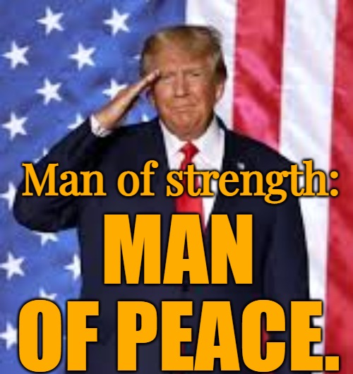 Trump Saves | Man of strength:; MAN OF PEACE. | image tagged in trump,hero,the people,love,humanity | made w/ Imgflip meme maker