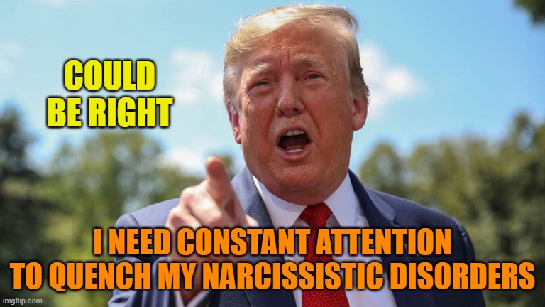 Donald Trump - I am the Chosen One | COULD BE RIGHT I NEED CONSTANT ATTENTION TO QUENCH MY NARCISSISTIC DISORDERS | image tagged in donald trump - i am the chosen one | made w/ Imgflip meme maker