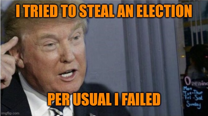 Roll safe Trump edition | I TRIED TO STEAL AN ELECTION PER USUAL I FAILED | image tagged in roll safe trump edition | made w/ Imgflip meme maker