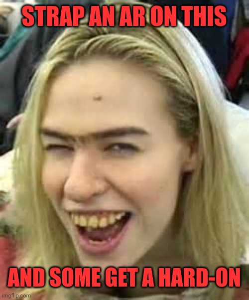 ugly girl | STRAP AN AR ON THIS AND SOME GET A HARD-ON | image tagged in ugly girl | made w/ Imgflip meme maker