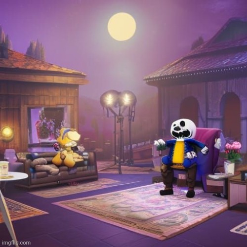 Aperently this is "sans undertale hosting a talk show" according to an ai art generater | image tagged in sans,ai meme,sans undertale,undertale sans | made w/ Imgflip meme maker