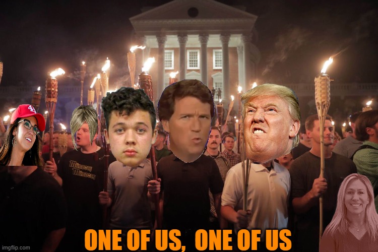 White Supremacists in Charlottesville | ONE OF US,  ONE OF US | image tagged in white supremacists in charlottesville | made w/ Imgflip meme maker