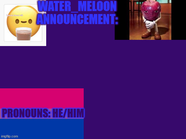 I'm bi | WATER_MELOON ANNOUNCEMENT:; PRONOUNS: HE/HIM | image tagged in bi moment | made w/ Imgflip meme maker