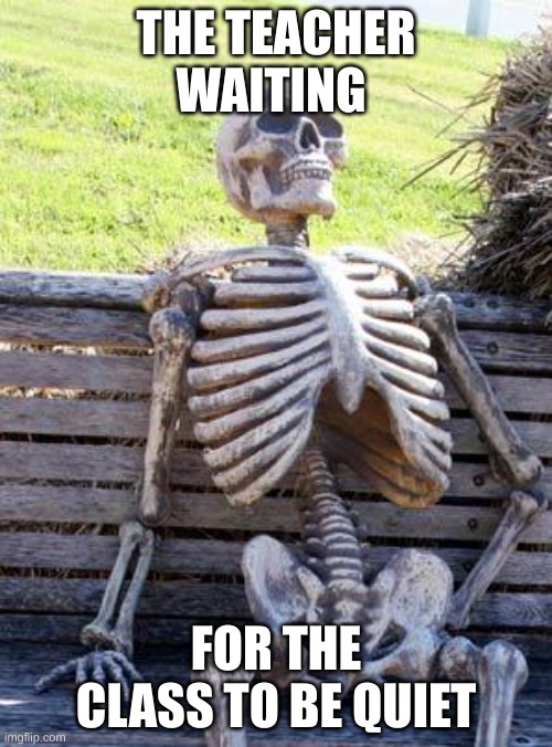 Waiting Skeleton Meme | THE TEACHER WAITING; FOR THE CLASS TO BE QUIET | image tagged in memes,waiting skeleton | made w/ Imgflip meme maker