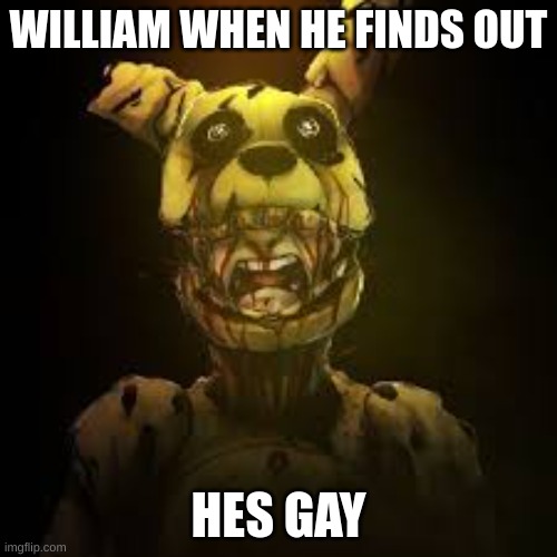 Huhhuhu | WILLIAM WHEN HE FINDS OUT; HES GAY | image tagged in springlocked karma | made w/ Imgflip meme maker