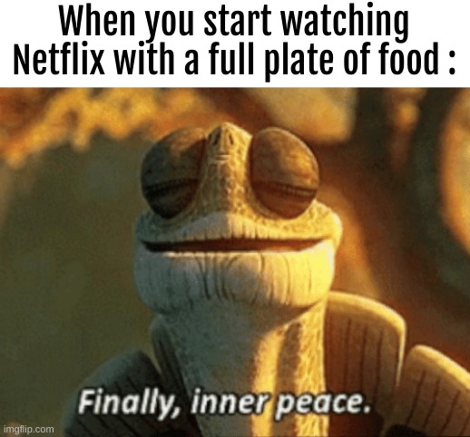 Finally... | When you start watching Netflix with a full plate of food : | image tagged in finally inner peace | made w/ Imgflip meme maker