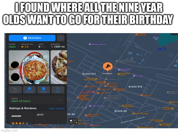 Cringe moment | I FOUND WHERE ALL THE NINE YEAR OLDS WANT TO GO FOR THEIR BIRTHDAY | image tagged in among u s | made w/ Imgflip meme maker
