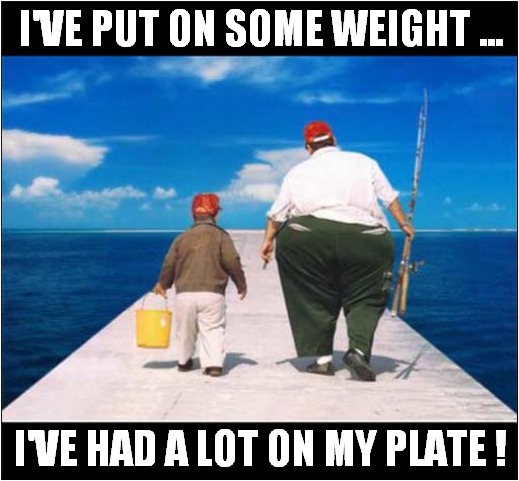 It's A Diet Problem ! | I'VE PUT ON SOME WEIGHT ... I'VE HAD A LOT ON MY PLATE ! | image tagged in obese,word play | made w/ Imgflip meme maker