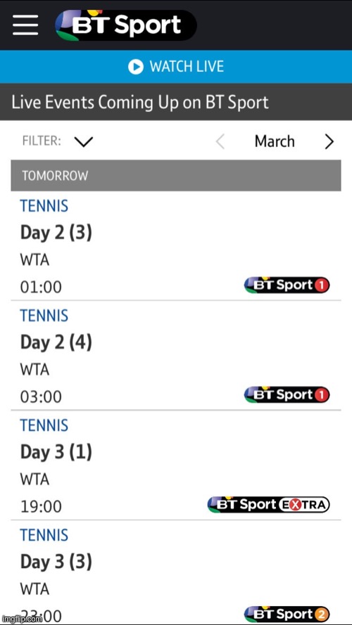 Where’s BT Sport 3? | image tagged in bt sport channels that show wta | made w/ Imgflip meme maker