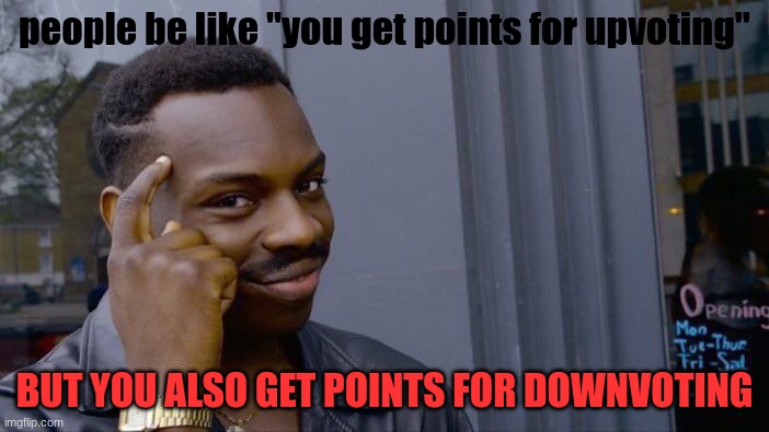 Roll Safe Think About It Meme | people be like "you get points for upvoting"; BUT YOU ALSO GET POINTS FOR DOWNVOTING | image tagged in memes,roll safe think about it | made w/ Imgflip meme maker