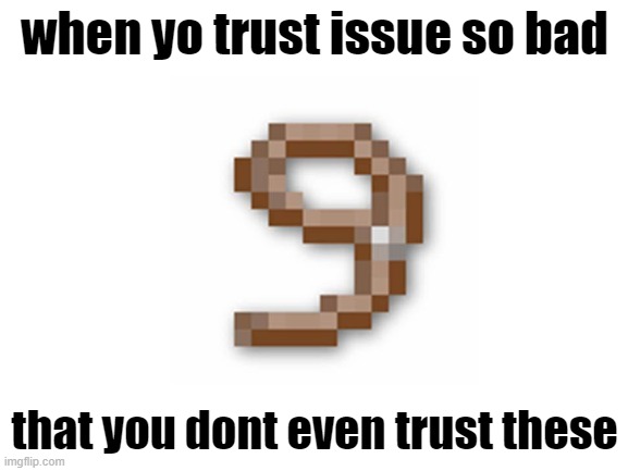 why does flying dont break leads but ONE SINGLE BLOCK DOES | when yo trust issue so bad; that you dont even trust these | image tagged in blank white template,gaming,memes,funny,minecraft | made w/ Imgflip meme maker