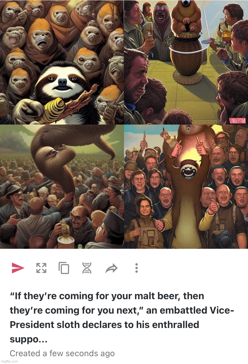 The people are with me. They want jobs. They want malt beer. They want respect. They don’t care about these made-up scandals. | image tagged in vice-president sloth malt beer scandal,sloth,malt beer,corruption,the people are with me,maltgate | made w/ Imgflip meme maker