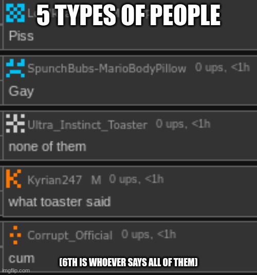 5 TYPES OF PEOPLE; (6TH IS WHOEVER SAYS ALL OF THEM) | made w/ Imgflip meme maker