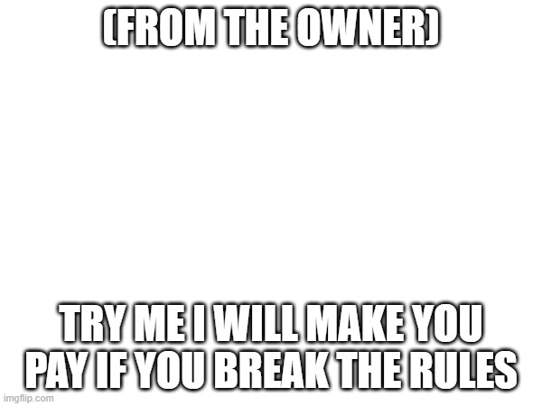don't break the rules | (FROM THE OWNER); TRY ME I WILL MAKE YOU PAY IF YOU BREAK THE RULES | made w/ Imgflip meme maker