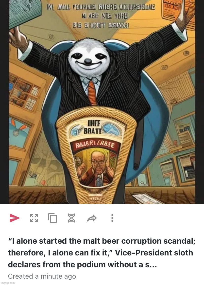 Of course we will clean up the corruption. But not before the people get what they voted for: Free universal malt beer. | image tagged in vice-president sloth malt beer scandal,sloth,malt beer,corruption,i alone can fix it,maltgate | made w/ Imgflip meme maker