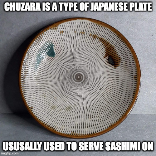Chuzara | CHUZARA IS A TYPE OF JAPANESE PLATE; USUSALLY USED TO SERVE SASHIMI ON | image tagged in plate,memes | made w/ Imgflip meme maker