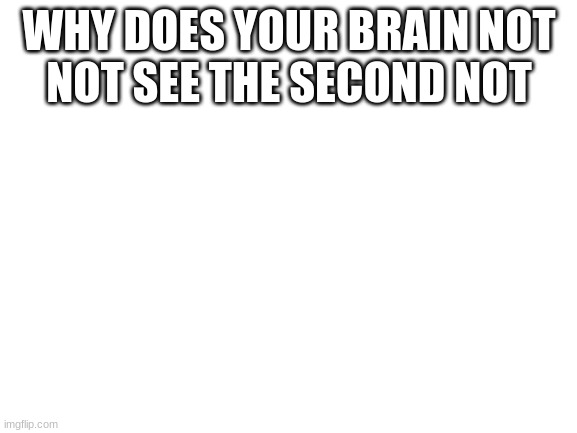 Blank White Template | WHY DOES YOUR BRAIN NOT
NOT SEE THE SECOND NOT | image tagged in blank white template | made w/ Imgflip meme maker
