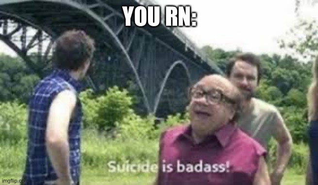 suicide is badass | YOU RN: | image tagged in suicide is badass | made w/ Imgflip meme maker