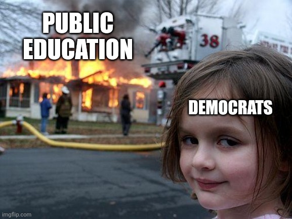 Disaster Girl Meme | PUBLIC EDUCATION DEMOCRATS | image tagged in memes,disaster girl | made w/ Imgflip meme maker