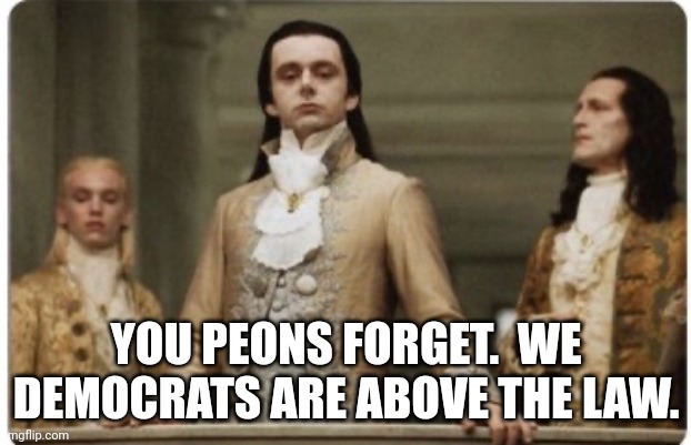 Superior Royalty | YOU PEONS FORGET.  WE DEMOCRATS ARE ABOVE THE LAW. | image tagged in superior royalty | made w/ Imgflip meme maker