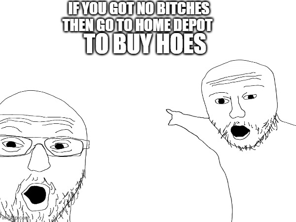 but If............ | IF YOU GOT NO BITCHES THEN GO TO HOME DEPOT; TO BUY HOES | image tagged in no bitches,home depot,memes,funny,dark humor | made w/ Imgflip meme maker