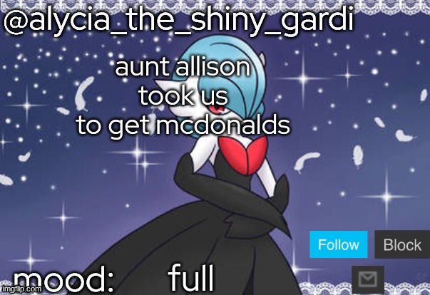 alycia_the_shiny_gardi | aunt allison took us to get mcdonalds; full | image tagged in alycia_the_shiny_gardi | made w/ Imgflip meme maker