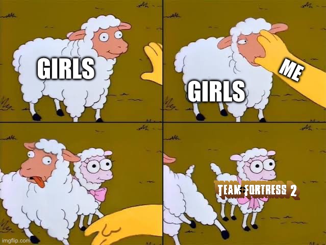 Sheep, cartoon, Simpsons, | GIRLS; ME; GIRLS | image tagged in sheep cartoon simpsons | made w/ Imgflip meme maker