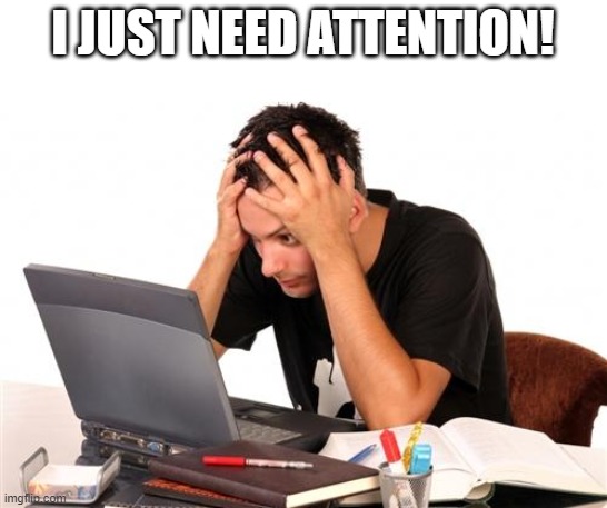 desperate-student | I JUST NEED ATTENTION! | image tagged in desperate-student | made w/ Imgflip meme maker