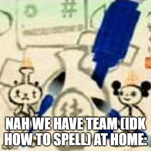 NAH WE HAVE TEAM (IDK HOW TO SPELL) AT HOME: | made w/ Imgflip meme maker