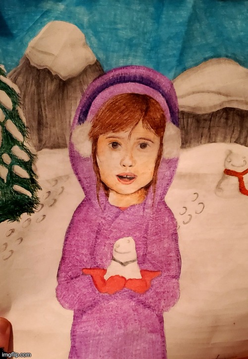 Little snow girl drawing! So cute | image tagged in drawing,art,snow,winter,christmas,snowman | made w/ Imgflip meme maker