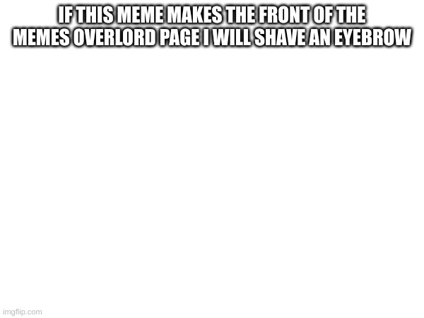 IF THIS MEME MAKES THE FRONT OF THE MEMES OVERLORD PAGE I WILL SHAVE AN EYEBROW | made w/ Imgflip meme maker