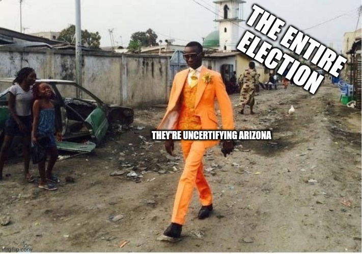 Brand new | THE ENTIRE ELECTION; THEY'RE UNCERTIFYING ARIZONA | image tagged in brand new | made w/ Imgflip meme maker