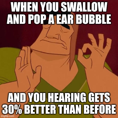 When X just right | WHEN YOU SWALLOW AND POP A EAR BUBBLE; AND YOU HEARING GETS 30% BETTER THAN BEFORE | image tagged in when x just right | made w/ Imgflip meme maker