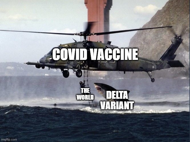 Suprized |  COVID VACCINE; DELTA VARIANT; THE WORLD | image tagged in memes,funny,covid-19,2020,shark | made w/ Imgflip meme maker
