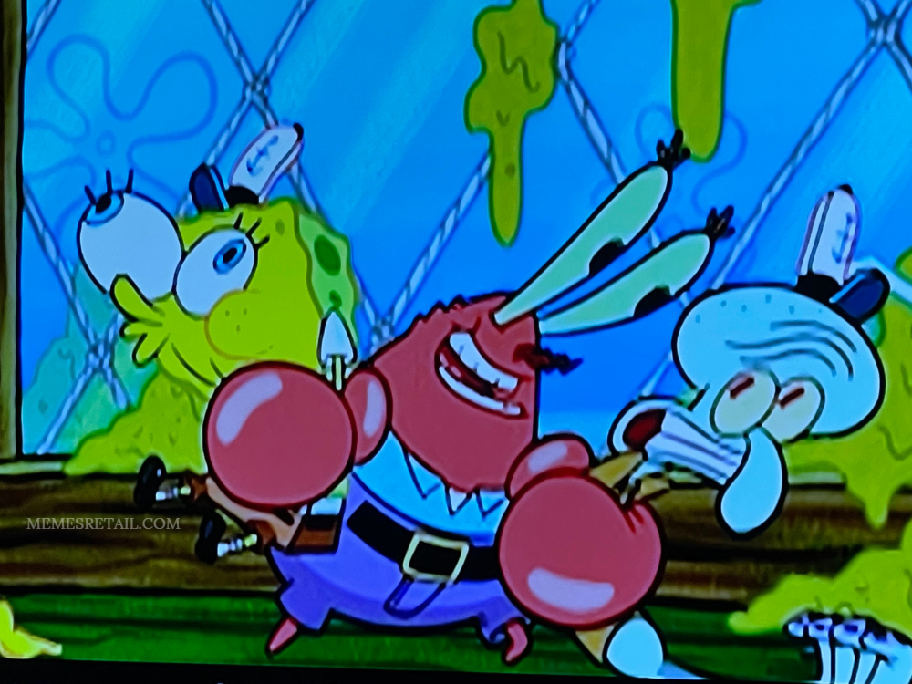 High Quality Spongebob and squidward getting squished by Mr. Krabs Blank Meme Template