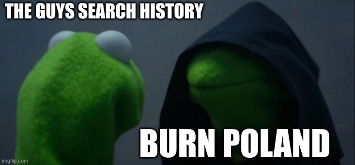 Evil Kermit Meme | THE GUYS SEARCH HISTORY BURN POLAND | image tagged in memes,evil kermit | made w/ Imgflip meme maker