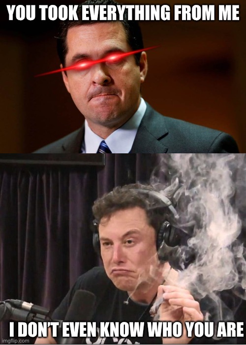 YOU TOOK EVERYTHING FROM ME; I DON’T EVEN KNOW WHO YOU ARE | image tagged in devin nunes,elon musk smoking a joint | made w/ Imgflip meme maker