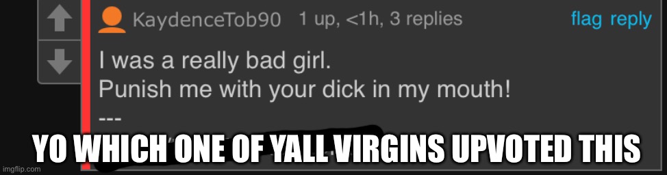 YO WHICH ONE OF YALL VIRGINS UPVOTED THIS | made w/ Imgflip meme maker