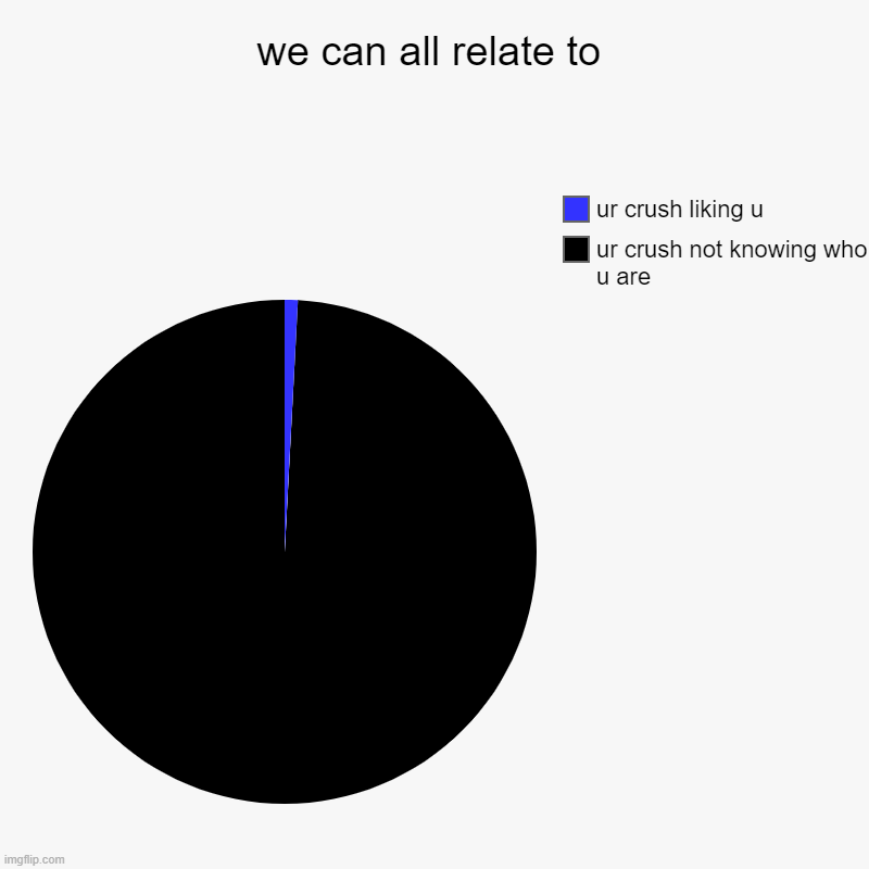 we can all relate to | ur crush not knowing who u are, ur crush liking u | image tagged in charts,pie charts | made w/ Imgflip chart maker