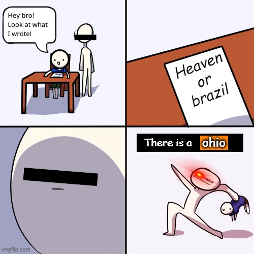 Fool. | Heaven or brazil; ohio; There is a | image tagged in yeet the child | made w/ Imgflip meme maker