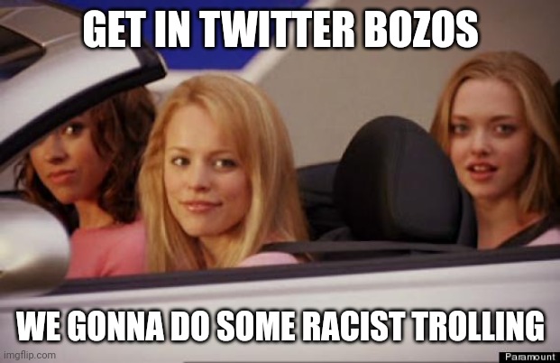 Lol | GET IN TWITTER BOZOS; WE GONNA DO SOME RACIST TROLLING | image tagged in get in loser | made w/ Imgflip meme maker