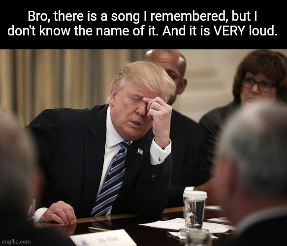 My brain keeps replaying it | Bro, there is a song I remembered, but I don't know the name of it. And it is VERY loud. | image tagged in trump headache | made w/ Imgflip meme maker