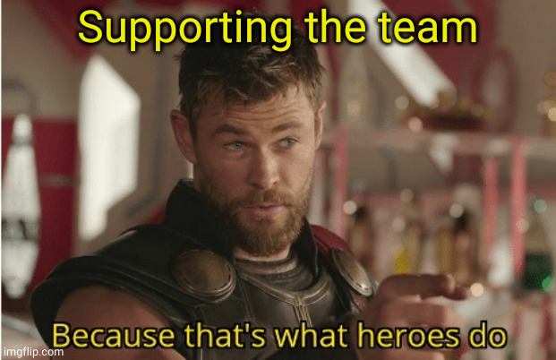 That’s what heroes do | Supporting the team | image tagged in that s what heroes do | made w/ Imgflip meme maker
