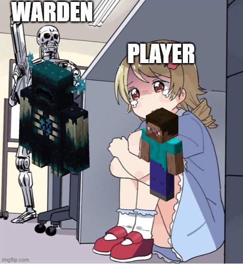 when you activated the sculk sensor 4 times | WARDEN; PLAYER | image tagged in anime girl hiding from terminator | made w/ Imgflip meme maker