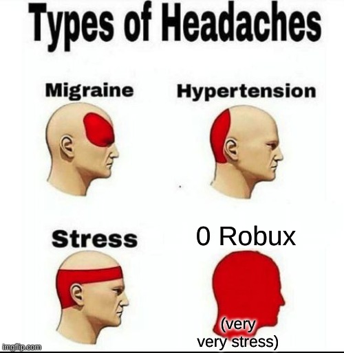 Types of Headaches meme | 0 Robux; (very very stress) | image tagged in types of headaches meme | made w/ Imgflip meme maker