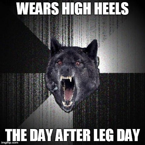 Insanity Wolf Meme | WEARS HIGH HEELS THE DAY AFTER LEG DAY | image tagged in memes,insanity wolf,AdviceAnimals | made w/ Imgflip meme maker