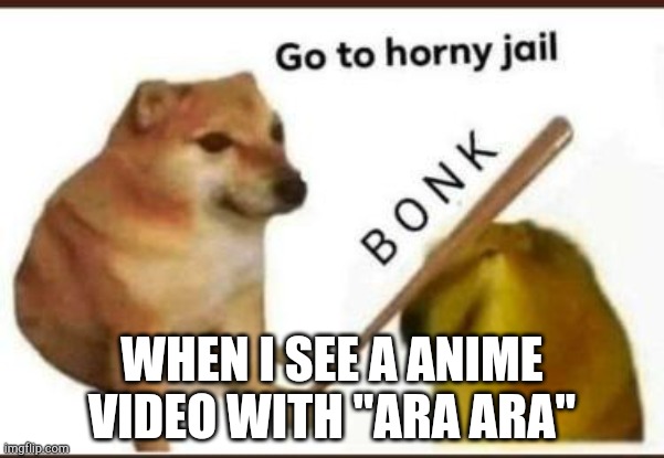 Go to horny jail | WHEN I SEE A ANIME VIDEO WITH "ARA ARA" | image tagged in go to horny jail | made w/ Imgflip meme maker